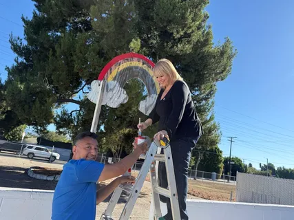 Volunteers setting up for a community service project